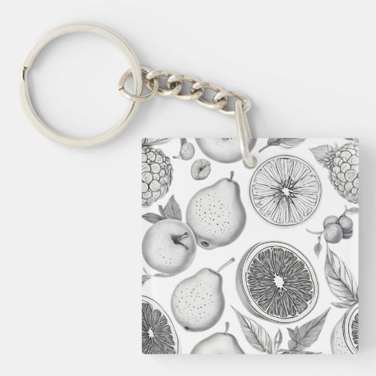 Monochrome Fruit Pattern with Botanical Elements Sleutelhanger (voorkant)