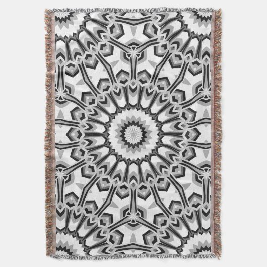 Monochrome geometrische Mandala Bloom Deken (Voorkant Verticaal)