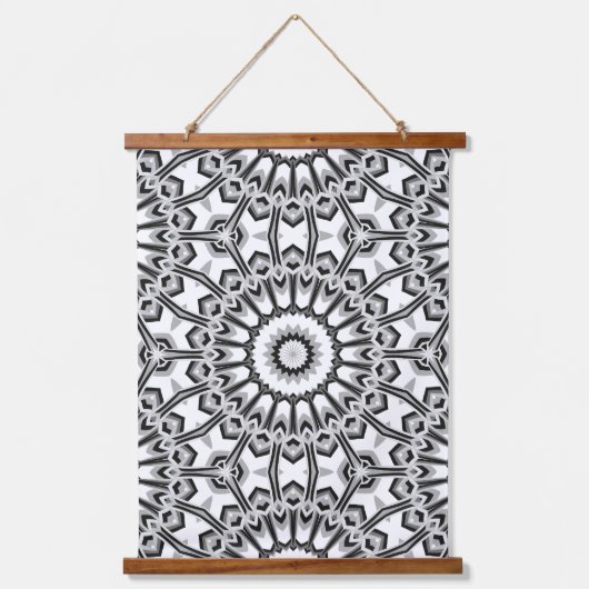Monochrome geometrische Mandala Bloom Hangend Wandkleed (Voorkant)