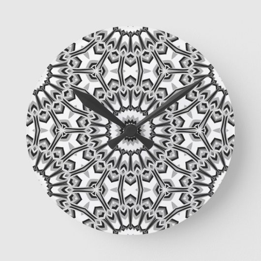 Monochrome geometrische Mandala Bloom Ronde Klok (Voorkant)