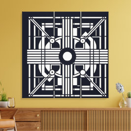 Monochrome geometrische symmetrie – Abstracte lijn Canvas Afdruk