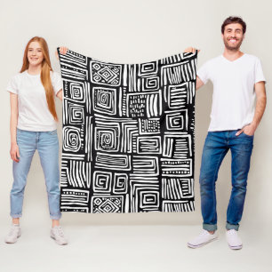 Monochrome Geweven Lijn Zwart Wit Abstracte Textuu Fleece Deken