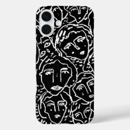 Monochrome Gezichten iPhone Case – Abstracte Line 