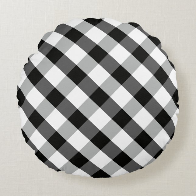 Monochrome Gingham Rond Kussen (Voorkant)