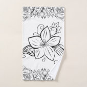 Monochrome grafische kunst, mooie bloem bad handdoek (Handdoek)