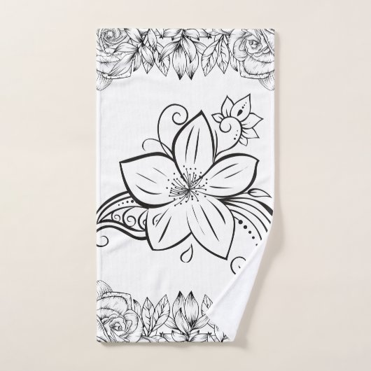 Monochrome grafische kunst, mooie bloem bad handdoek (Handdoek)