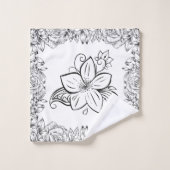 Monochrome grafische kunst, mooie bloem bad handdoek (Wasdoekje)