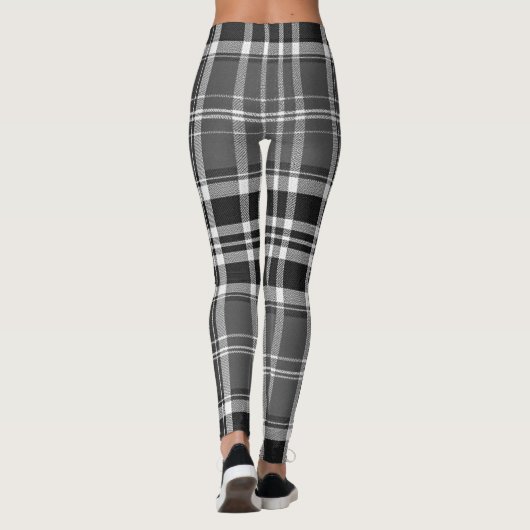 Monochrome Gray Black White Plaid Tartan Leggings (Achterkant)