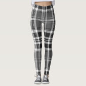 Monochrome Gray Black White Plaid Tartan Leggings (Voorkant)