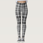 Monochrome Gray Black White Tartan Plaid Leggings (Voorkant)