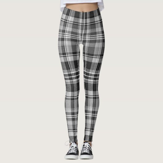 Monochrome Gray Black White Tartan Plaid Leggings (Voorkant)