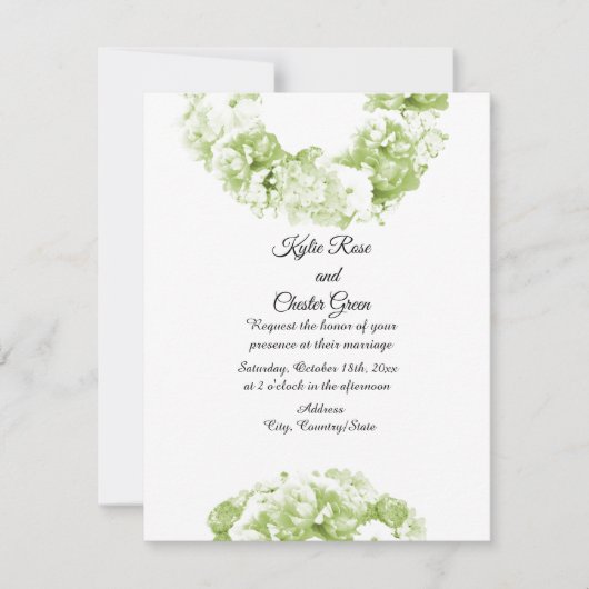 Monochrome Green Wreath Wedding Invitation Kaart (Voorkant)