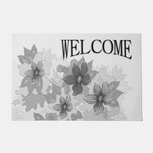 Monochrome Grey Hues Flowers Welkom Deurmat (Voorkant)