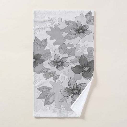 Monochrome grijze bloemen handdoek (Handdoek)