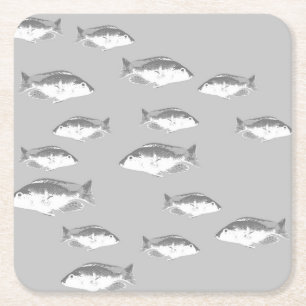 Monochrome grijze vis kartonnen onderzetters
