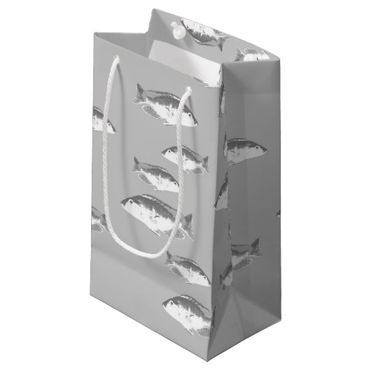 Monochrome grijze vis klein cadeauzakje (Voorkant Gekanteld)
