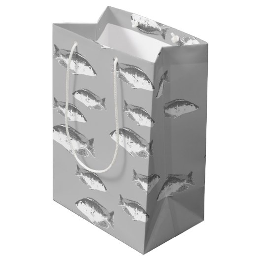 Monochrome grijze vis medium cadeauzakje (Achterkant Gekanteld)
