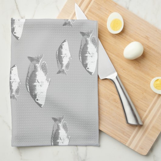 Monochrome grijze vis theedoek (Quarter Fold)