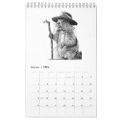 Monochrome handgetekende dieren kalender (Jan 2026)