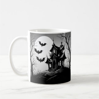 Monochrome Haunted House Mug Koffiemok