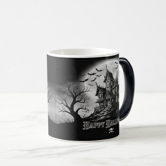 Monochrome Haunted House Mug Magische Mok (Voorkant rechts)
