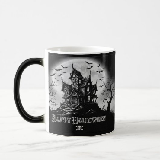 Monochrome Haunted House Mug Magische Mok (Links)