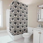 Monochrome Hearts Checkered Modern Shower Curtain Douchegordijn (In situ)