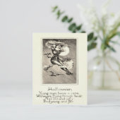 Monochrome heks Vliegende bezem Uil Bat Volle Maan Briefkaart (Staand voorkant)