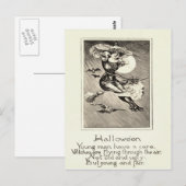 Monochrome heks Vliegende bezem Uil Bat Volle Maan Briefkaart (Voorkant / Achterkant)