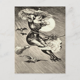 Monochrome Heks Vliegende Bezem Uil Vleermuis Voll Briefkaart