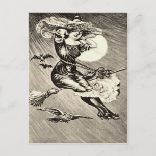 Monochrome Heks Vliegende Bezem Uil Vleermuis Voll Briefkaart