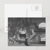 Monochrome heks zwarte kat ketel volle maan briefkaart (Voorkant / Achterkant)