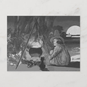 Monochrome heks zwarte kat ketel volle maan briefkaart