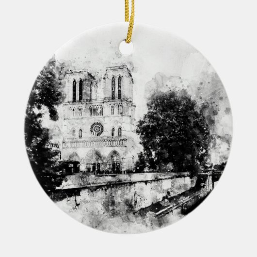 Monochrome illustratie van de Notre-Dame kathedraa Keramisch Ornament (Voorkant)