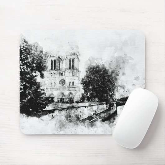 Monochrome illustratie van de Notre-Dame kathedraa Muismat (Met muis)