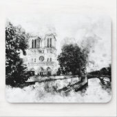 Monochrome illustratie van de Notre-Dame kathedraa Muismat (Voorkant)