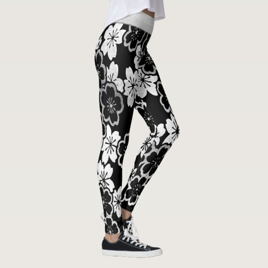 Monochrome Japanse Floral Leggings (Rechts)