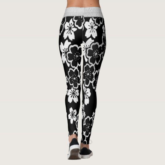 Monochrome Japanse Floral Leggings (Achterkant)