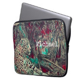 Monochrome Junglekat Laptop Sleeve (Voorkant Links)