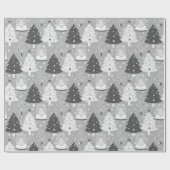 Monochrome Kerstbomen en Sneeuwbol Cadeaupapier (Vlak)