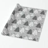 Monochrome Kerstbomen en Sneeuwbol Cadeaupapier (Uitgerold)