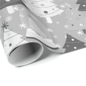 Monochrome Kerstbomen en Sneeuwbol Cadeaupapier (Rol Hoek)