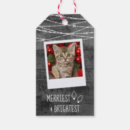 Monochrome kerstlampjes Rustic 2-zijdig foto Cadeaulabel