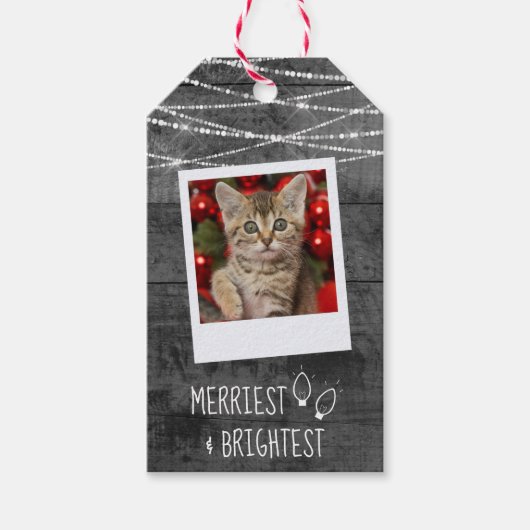 Monochrome kerstlampjes Rustic 2-zijdig foto Cadeaulabel (Voorkant)