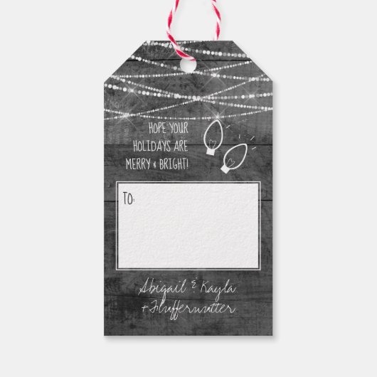 Monochrome kerstlampjes Rustic 2-zijdig foto Cadeaulabel (Achterkant)