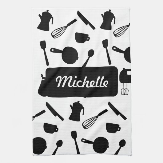 Monochrome keukengerei elegant design theedoek (Verticaal)