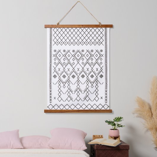 Monochrome Kilim: Marokkaanse tribale textuurkunst Hangend Wandkleed (Slaapkamer)