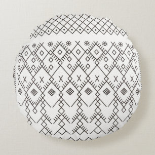 Monochrome Kilim: Marokkaanse tribale textuurkunst Rond Kussen