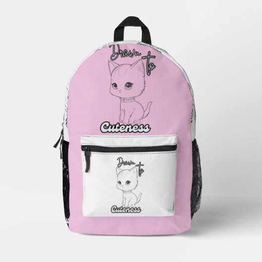 Monochrome kitten met speelse vibes bedrukte rugzak (Voorkant)