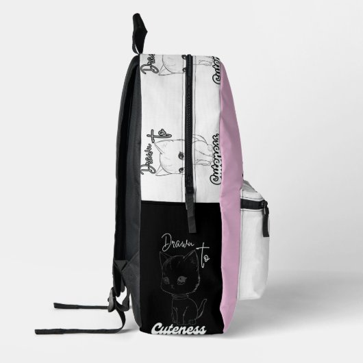 Monochrome kitten met speelse vibes bedrukte rugzak (Links)